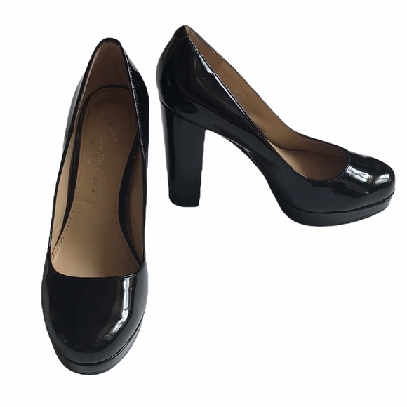 Kenneth Cole Black Chunky Patent Leather Heels - Picture 1 of 8